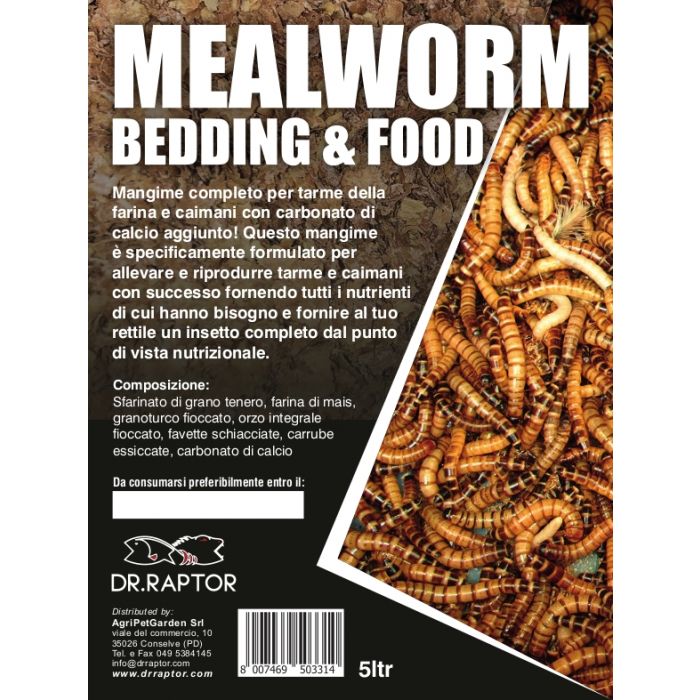 Dr.Raptor Mealworm Bedding and Food - Mehlwurm- und Kaimanfutter 5 Liter